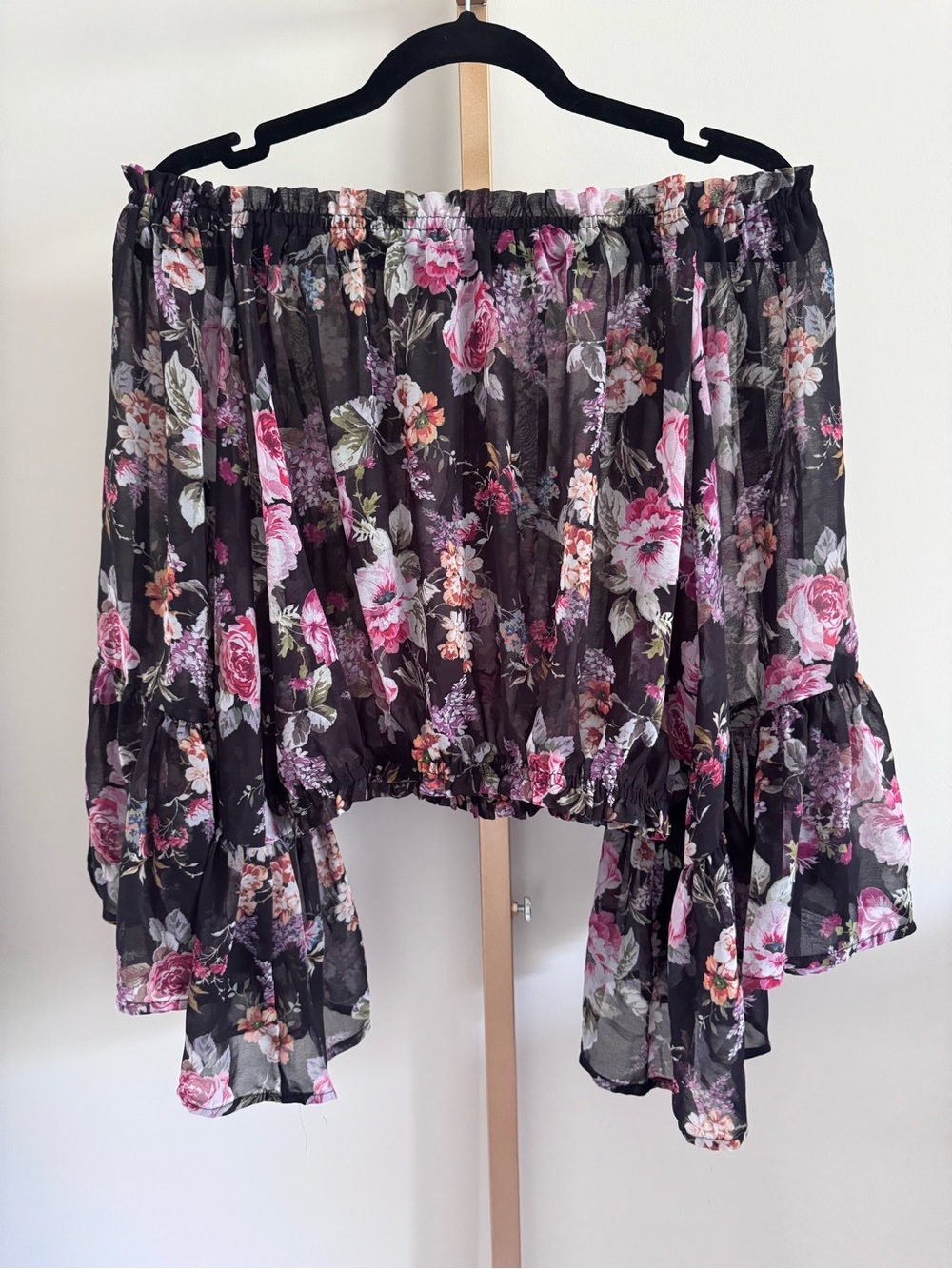 Floral Off-Shoulder Black & Pink Shirt